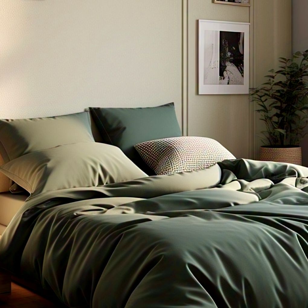 Sage green cotton quilt cover – calming bedding set by Kottonk