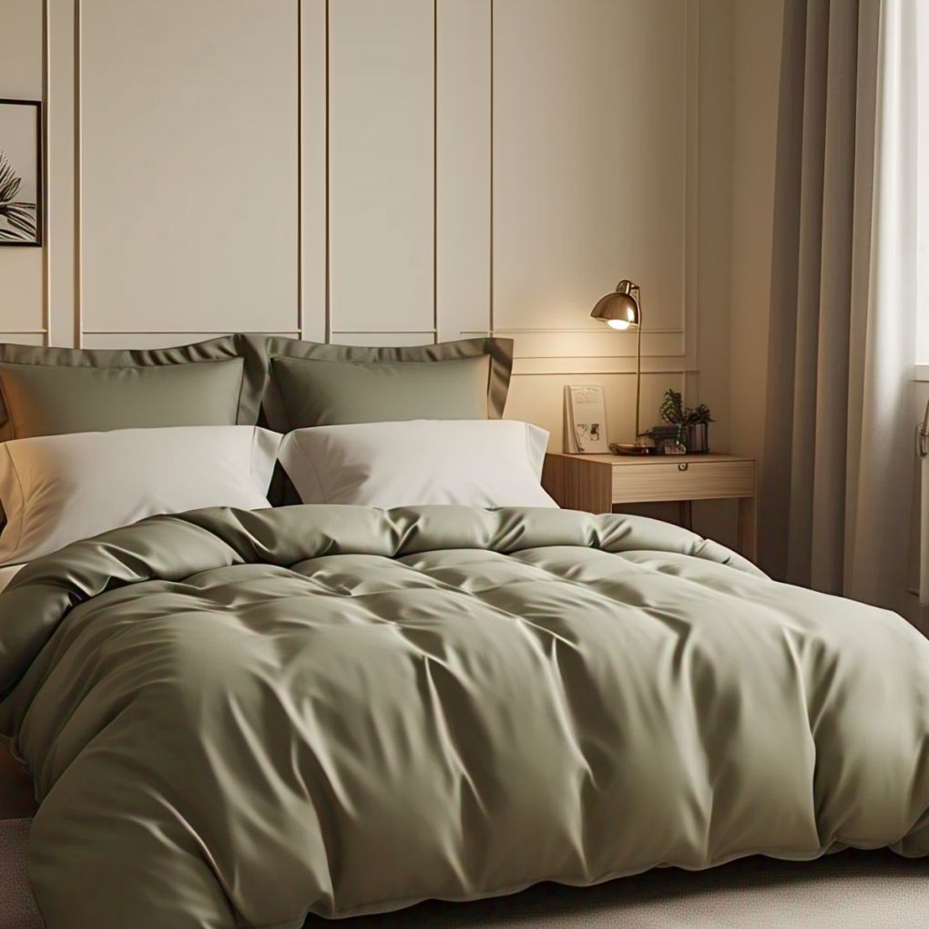 Olive mist toned quilt cover – breathable eco-luxury by Kottonk