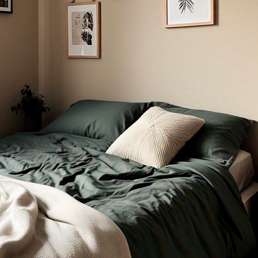 Sage green cotton quilt cover – calming bedding set by Kottonk