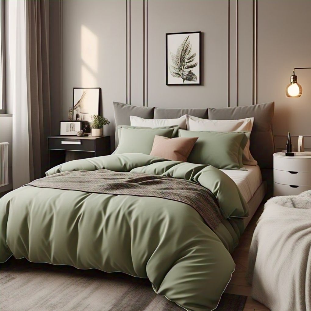 Olive mist toned quilt cover – breathable eco-luxury by Kottonk