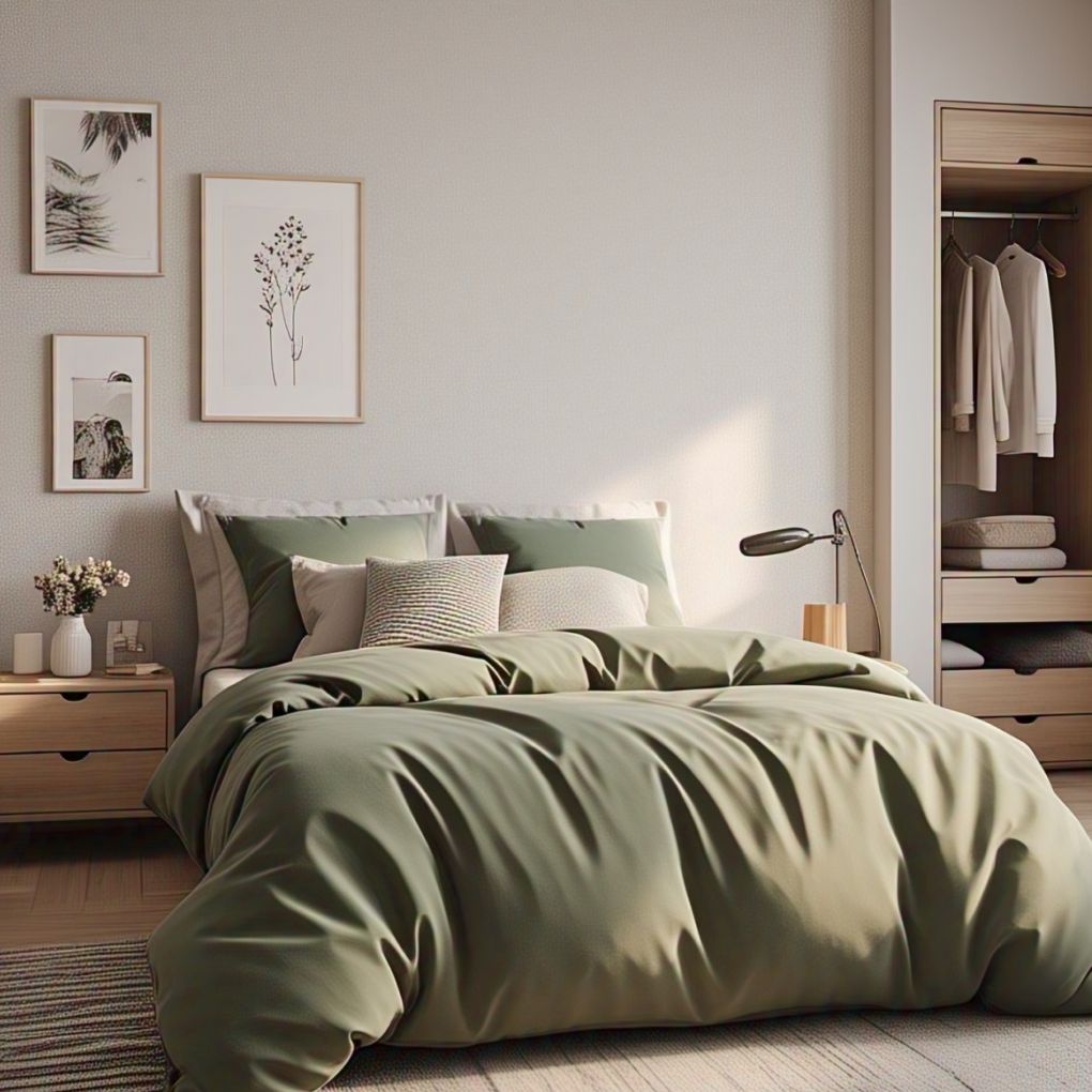 Olive mist toned quilt cover – breathable eco-luxury by Kottonk