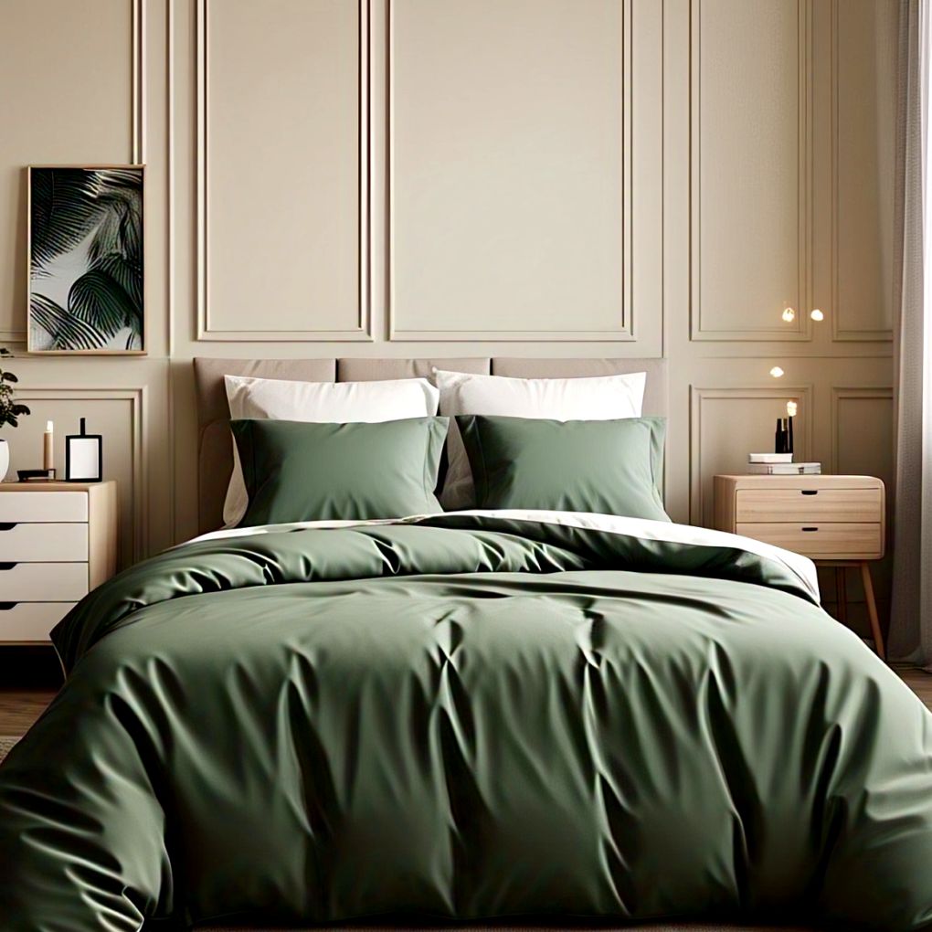 Sage green cotton quilt cover – calming bedding set by Kottonk