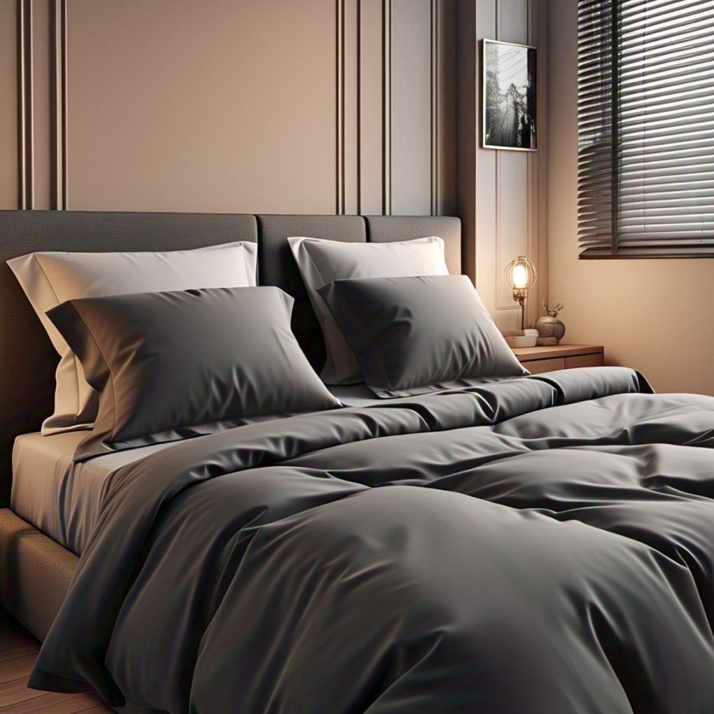 Minimalist charcoal grey organic cotton quilt cover by Kottonk