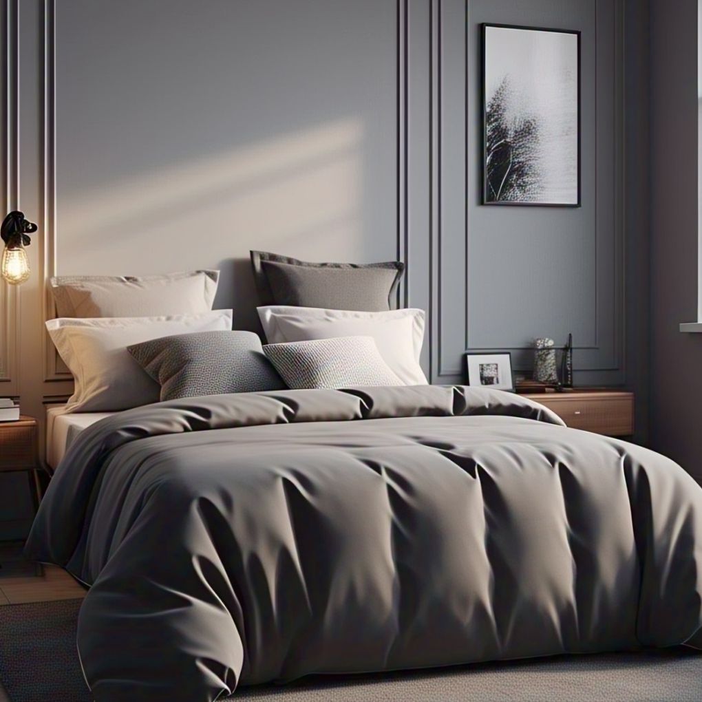 Minimalist charcoal grey organic cotton quilt cover by Kottonk