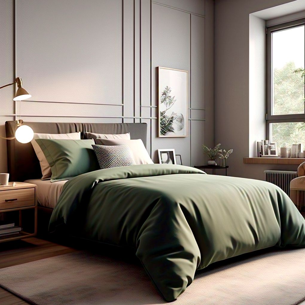 Sage green cotton quilt cover – calming bedding set by Kottonk