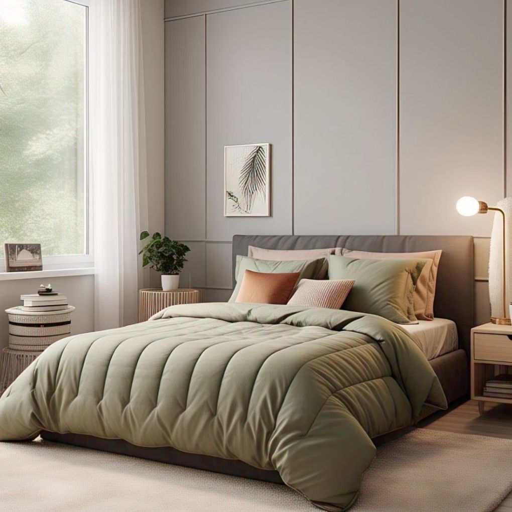 Olive mist toned quilt cover – breathable eco-luxury by Kottonk