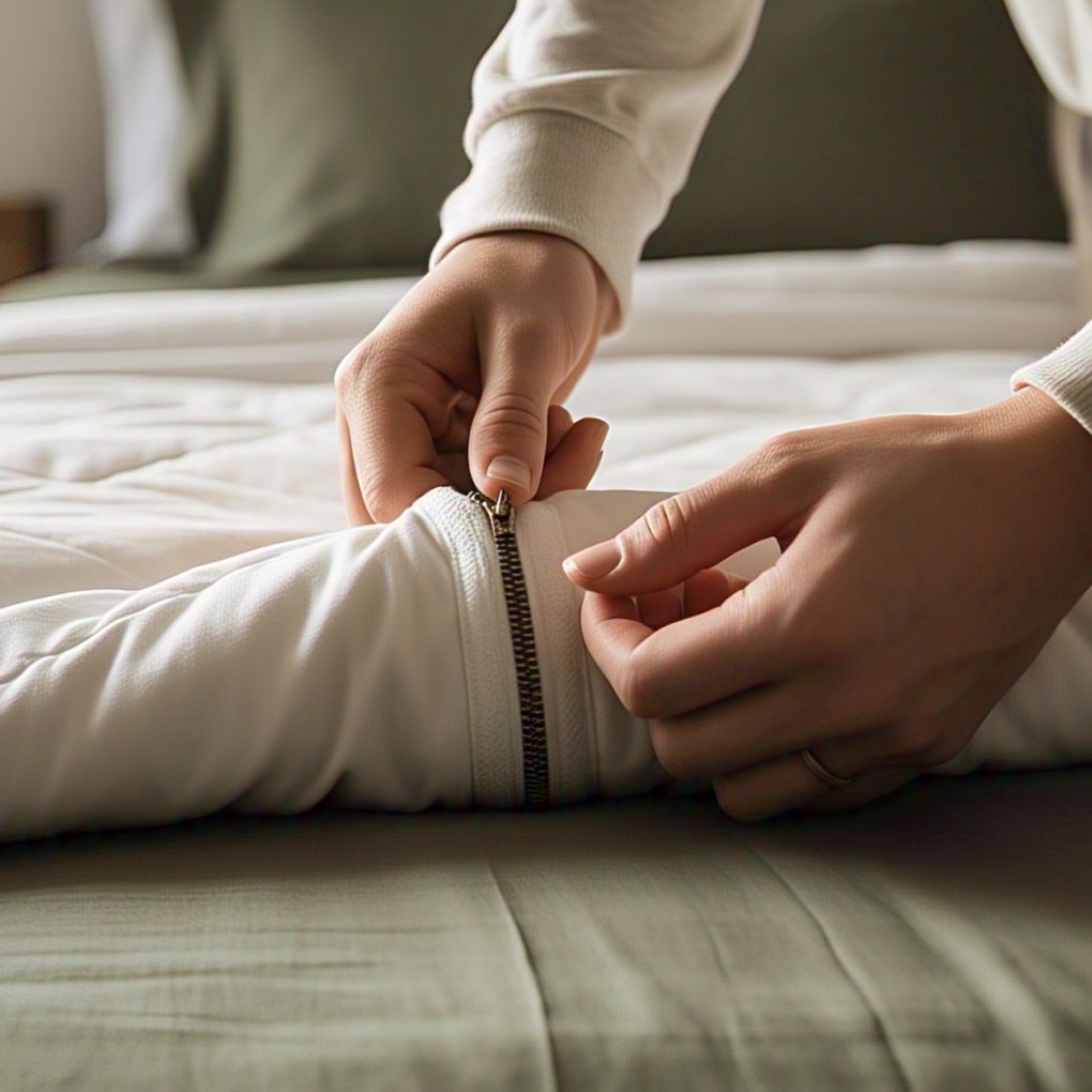 Olive mist toned quilt cover – breathable eco-luxury by Kottonk