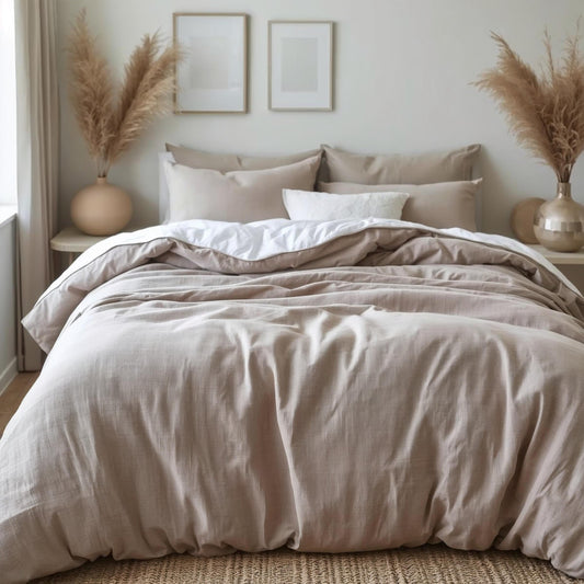 Dune Taupe Linen Quilt Cover Set – 100% Pure Linen Bedding with Matching Pillowcases | Luxury Doona Cover Australia