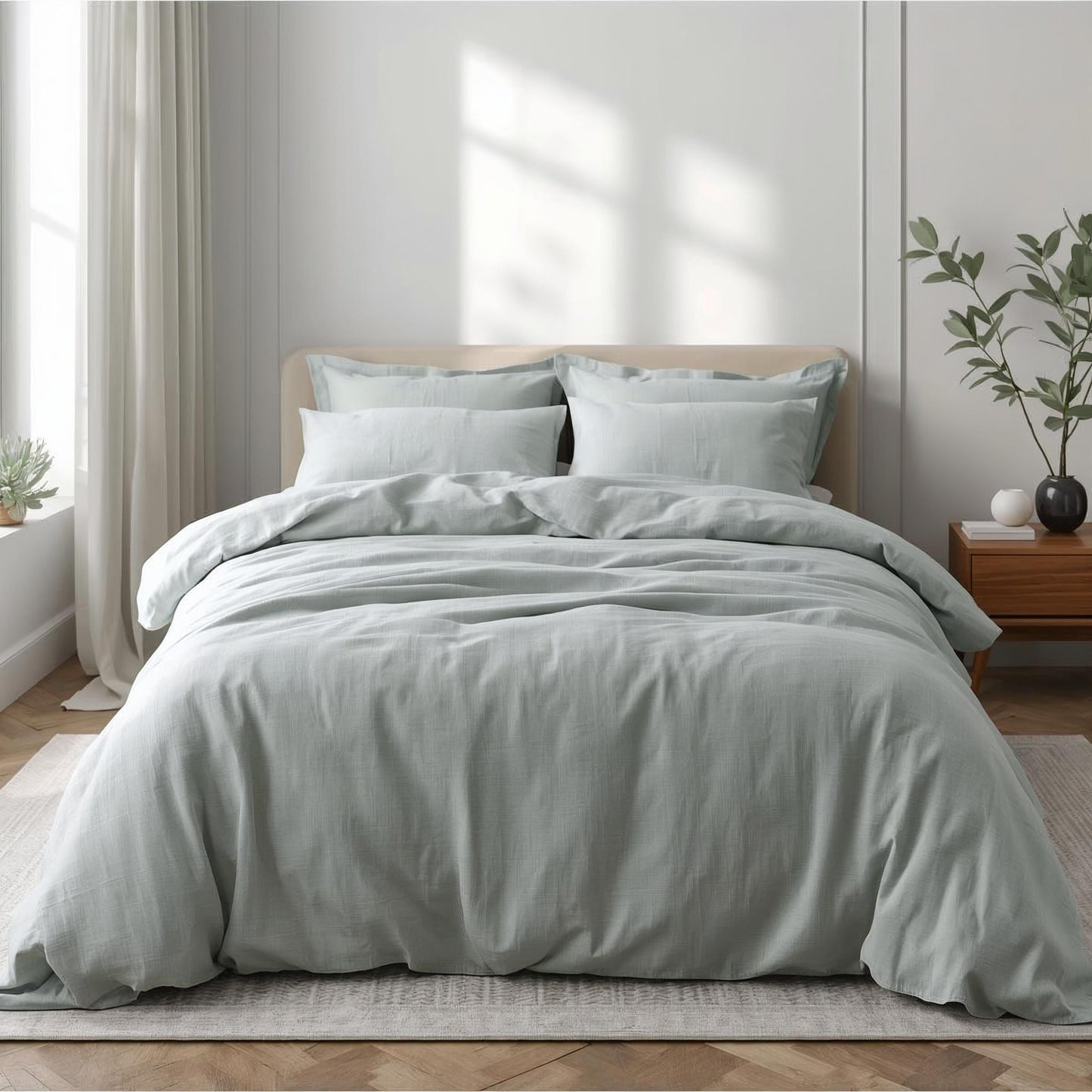 Kottonk Eucalyptus Mist 100% Linen Quilt Cover – Calming Green-Gray Bedding for Australian Bedrooms
