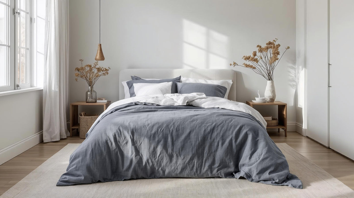 Ocean Slate Linen Quilt Cover Set – 100% Pure Linen Bedding with Matching Pillowcases | Luxury Doona Cover Australia