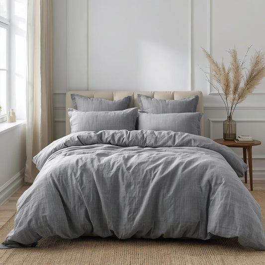 Pebble Grey Linen Quilt Cover Set – 100% Pure Linen Bedding with Matching Pillowcases | Luxury Doona Cover Australia