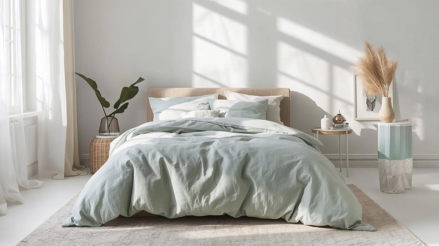 Seafoam Whisper Linen Quilt Cover Set – 100% Pure Linen Bedding with Matching Pillowcases | Luxury Doona Cover Australia