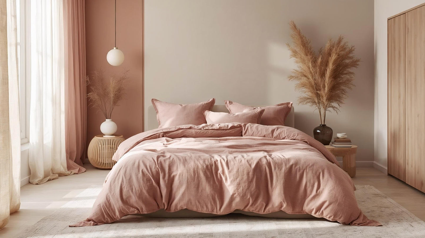 Sunset Blush Linen Quilt Cover Set – 100% Pure Linen Bedding with Matching Pillowcases | Luxury Doona Cover Australia