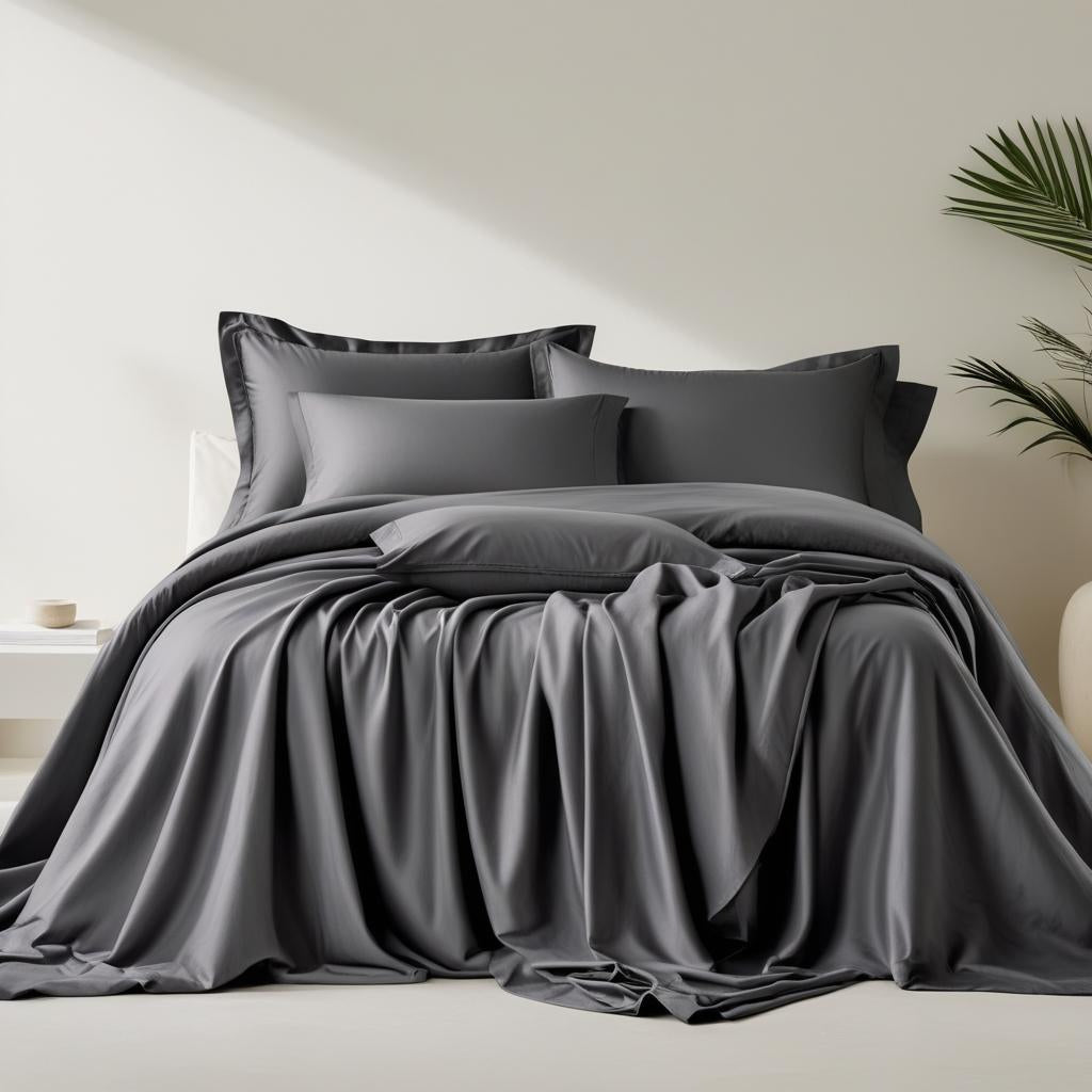 Grey Charcoal 100% Organic Cotton Bedsheet Set – Queen | Fitted, Flat & Pillowcases | Luxury Bedding Australia – Kottonk®