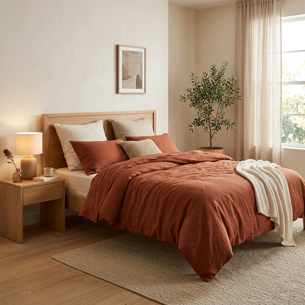 Terracotta rust organic cotton duvet cover set premium luxury bedding Kottonk Australia