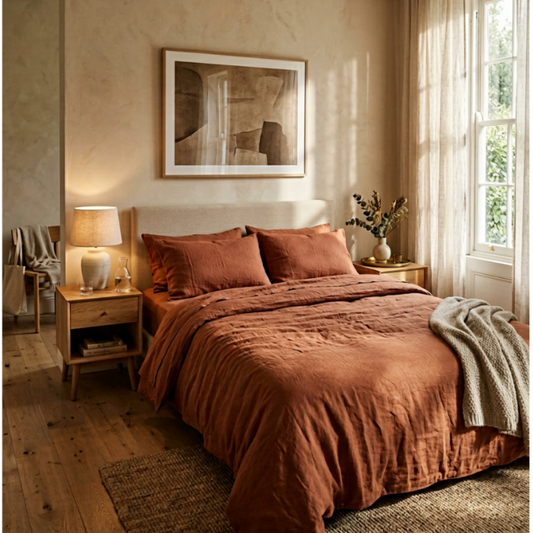 Terracotta rust organic cotton duvet cover set luxury bedding by Kottonk Australia